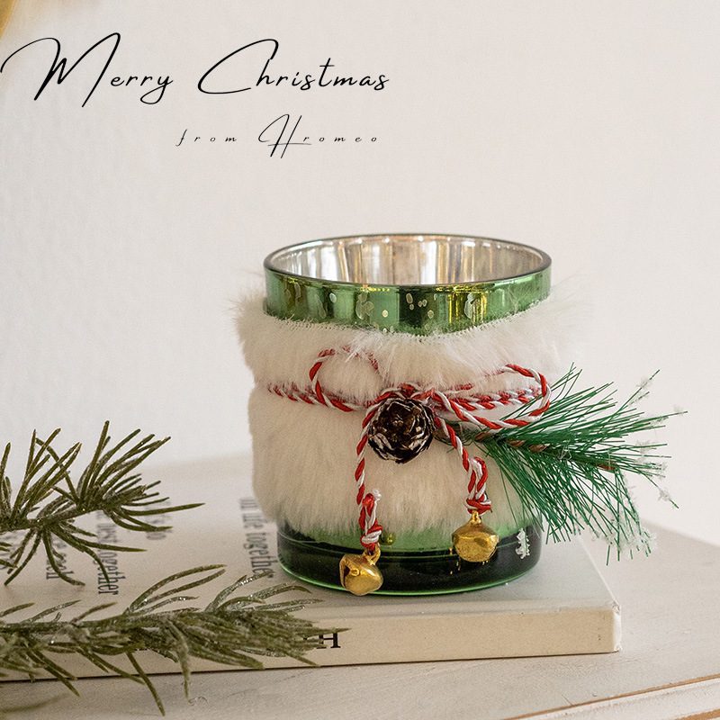 Groothandel Kerstkaarsenpotten - Feestelijke decoratieve glazen potten met dennenappels Candle Jars