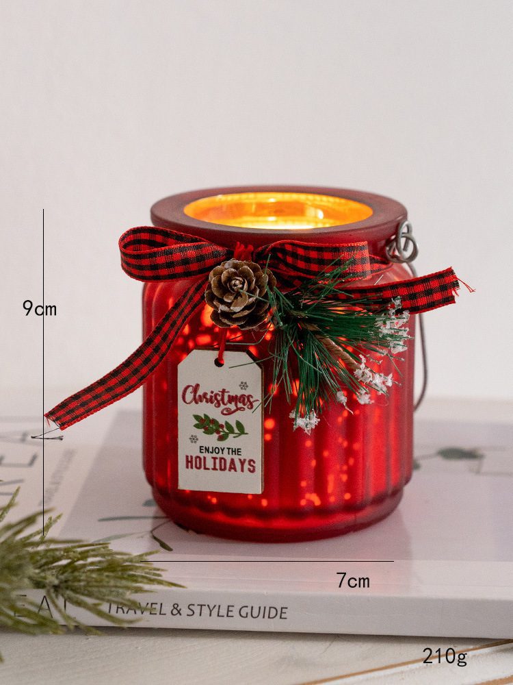 Groothandel Kerstkaarsenpotten - Feestelijke decoratieve glazen potten met dennenappels Candle Jars