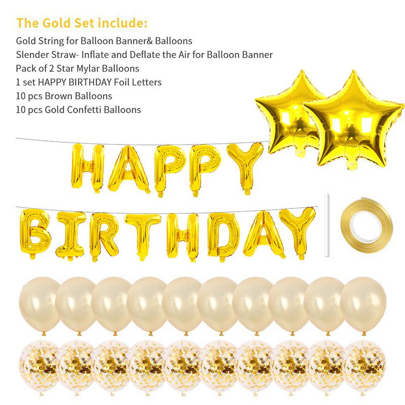 Elegante Set de Decoración de Globos Dorados de Feliz Cumpleaños para Fiesta Golden Balloon