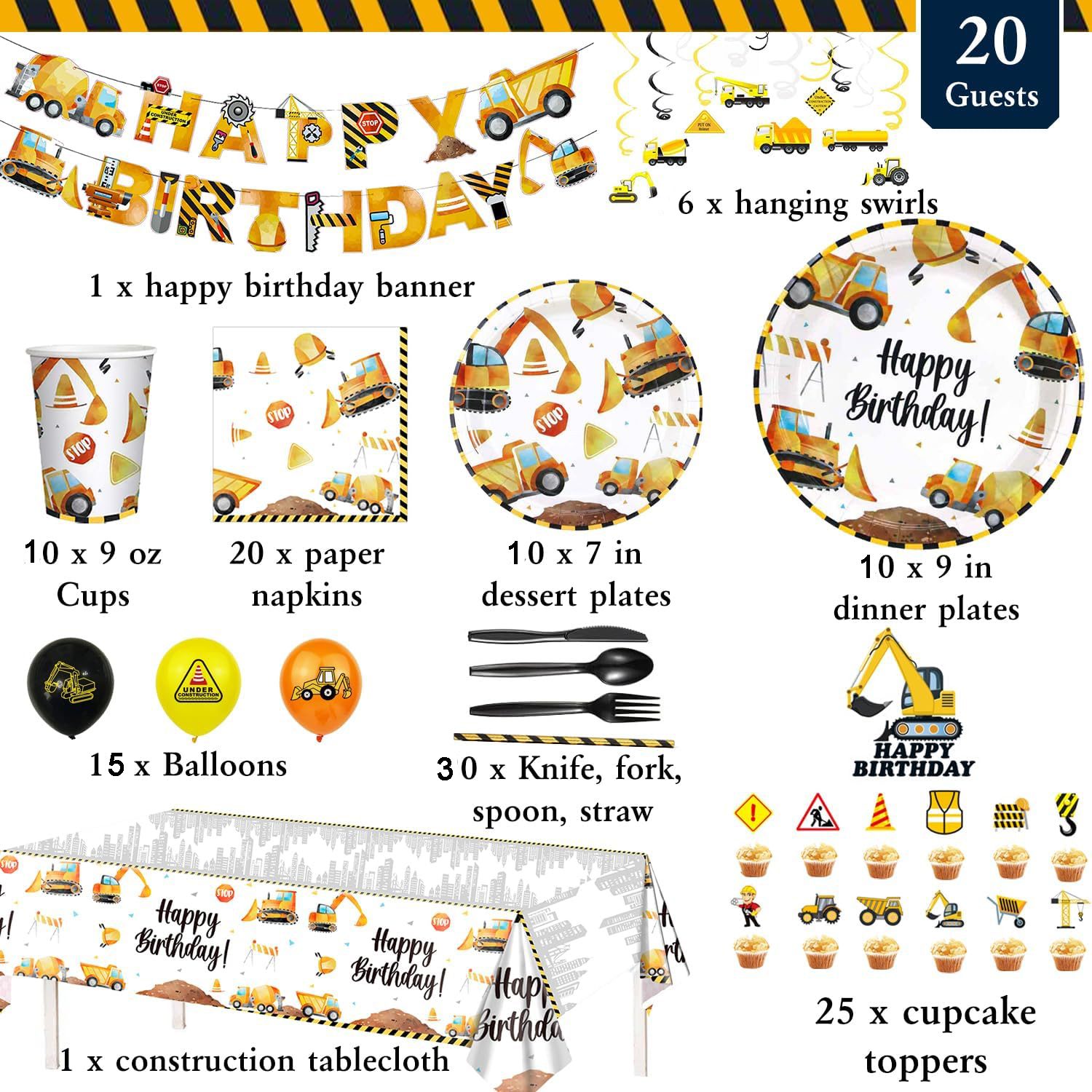 Construction-Themed Birthday Party Tableware Set - Perfect for Kids' Celebrations Birthday Party Tableware Set
