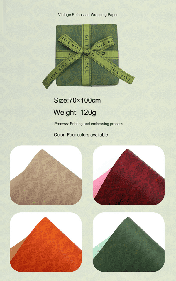 Vintage Embossed Wrapping Paper – 70x100cm Premium Gift Wrap in Four Colors 11 Vintage Embossed Wrapping Paper – 70x100cm Premium Gift Wrap in Four Colors Embossed Wrapping Paper 1