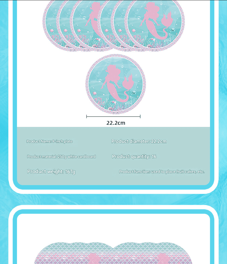 Mermaid Disposable Tableware Set - Kids Birthday Party Supplies Mermaid Disposable Tableware Set