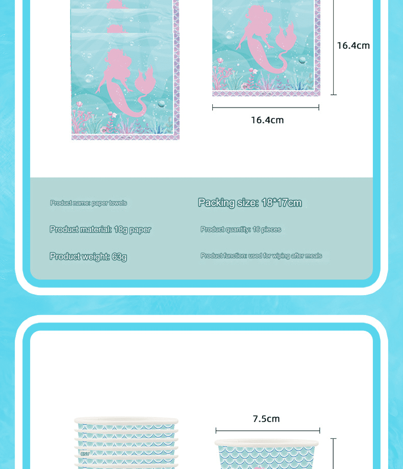 Mermaid Disposable Tableware Set - Kids Birthday Party Supplies Mermaid Disposable Tableware Set
