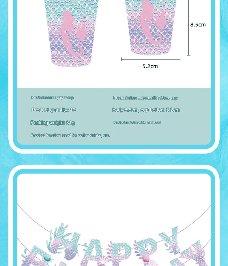 Mermaid Disposable Tableware Set - Kids Birthday Party Supplies Mermaid Disposable Tableware Set