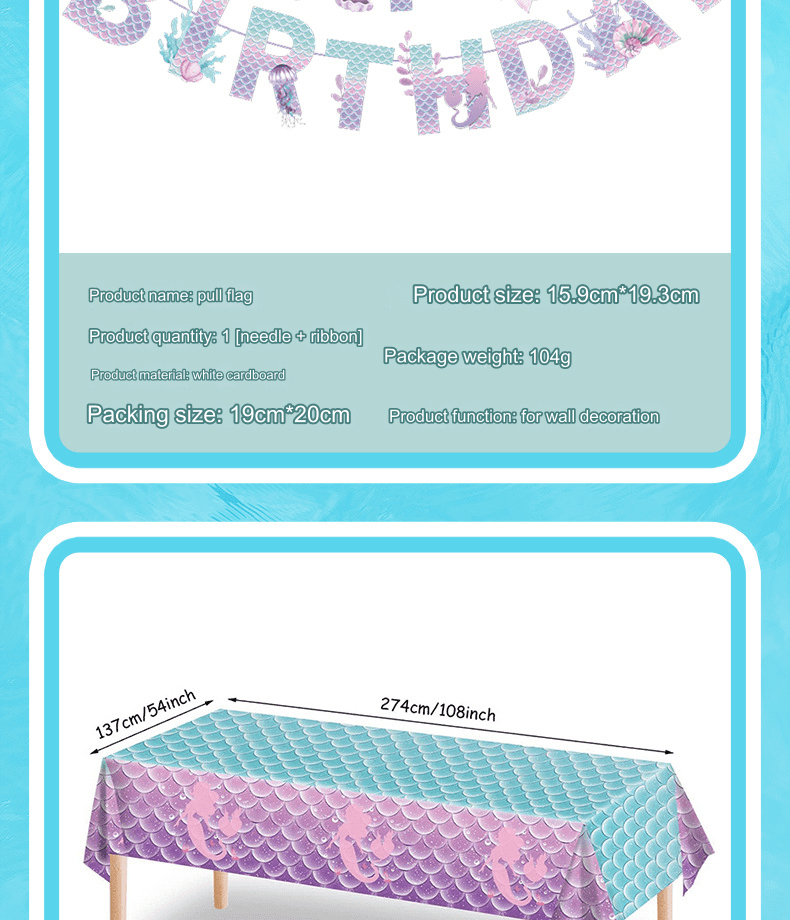 Mermaid Disposable Tableware Set - Kids Birthday Party Supplies Mermaid Disposable Tableware Set