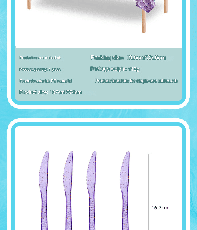 Mermaid Disposable Tableware Set - Kids Birthday Party Supplies Mermaid Disposable Tableware Set