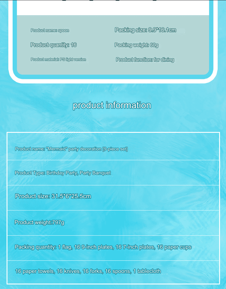 Mermaid Disposable Tableware Set - Kids Birthday Party Supplies Mermaid Disposable Tableware Set