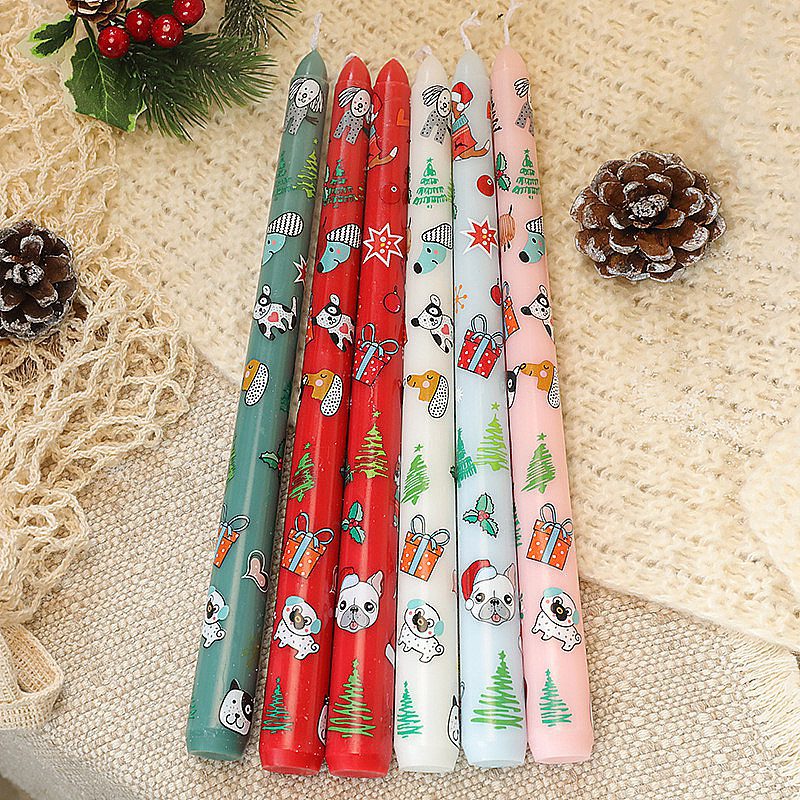 Christmas Taper Candle with Printed Pattern - Festive Decor for Holidays Christmas taper candle