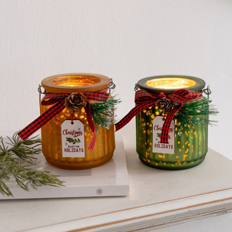 Groothandel Kerstkaarsenpotten - Feestelijke decoratieve glazen potten met dennenappels Candle Jars