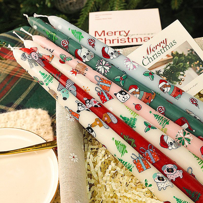 Christmas Taper Candle with Printed Pattern - Festive Decor for Holidays Christmas taper candle