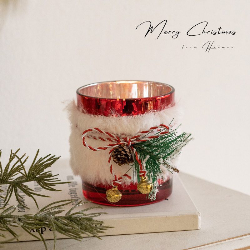 Groothandel Kerstkaarsenpotten - Feestelijke decoratieve glazen potten met dennenappels Candle Jars