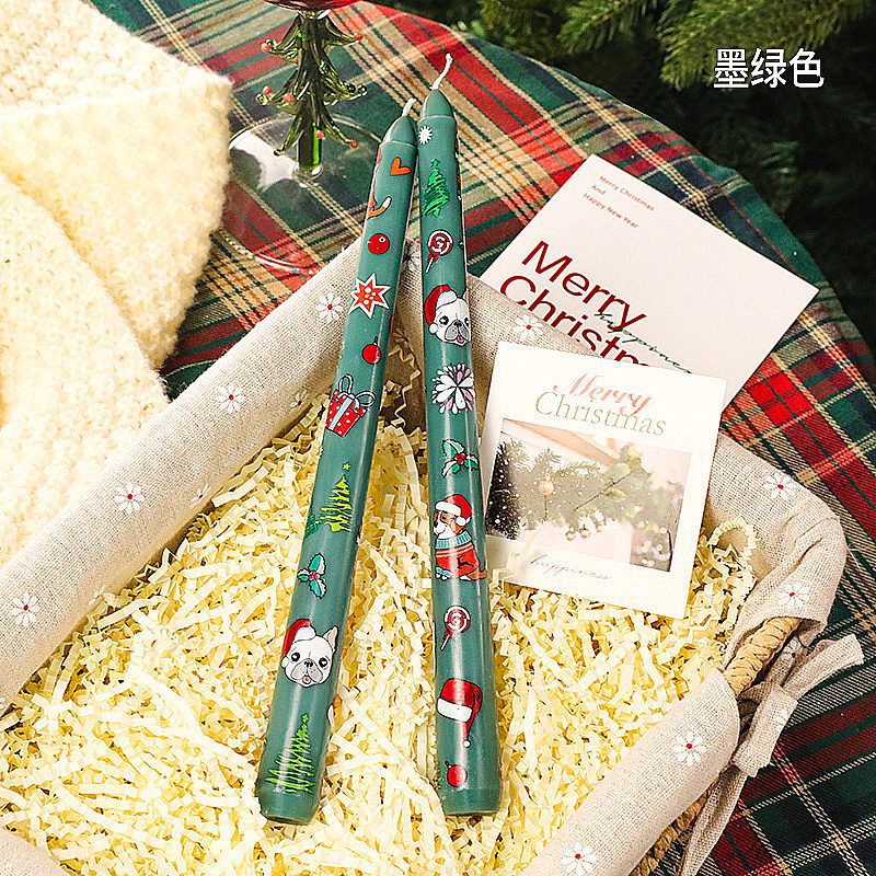 Christmas Taper Candle with Printed Pattern - Festive Decor for Holidays Christmas taper candle