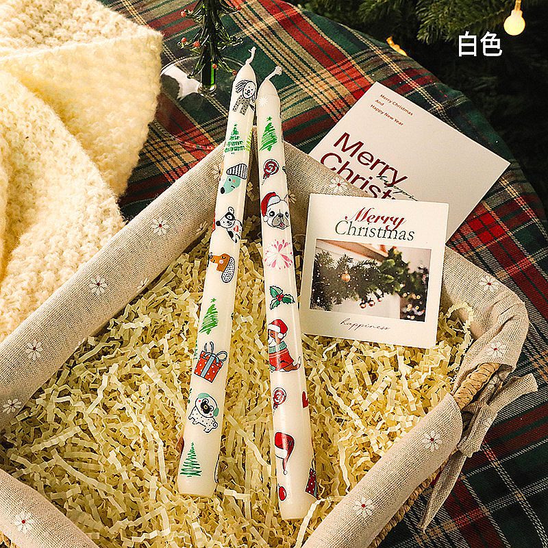 Christmas Taper Candle with Printed Pattern - Festive Decor for Holidays 主图 009