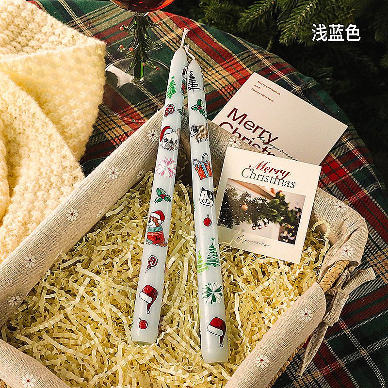 Christmas Taper Candle with Printed Pattern - Festive Decor for Holidays Christmas taper candle