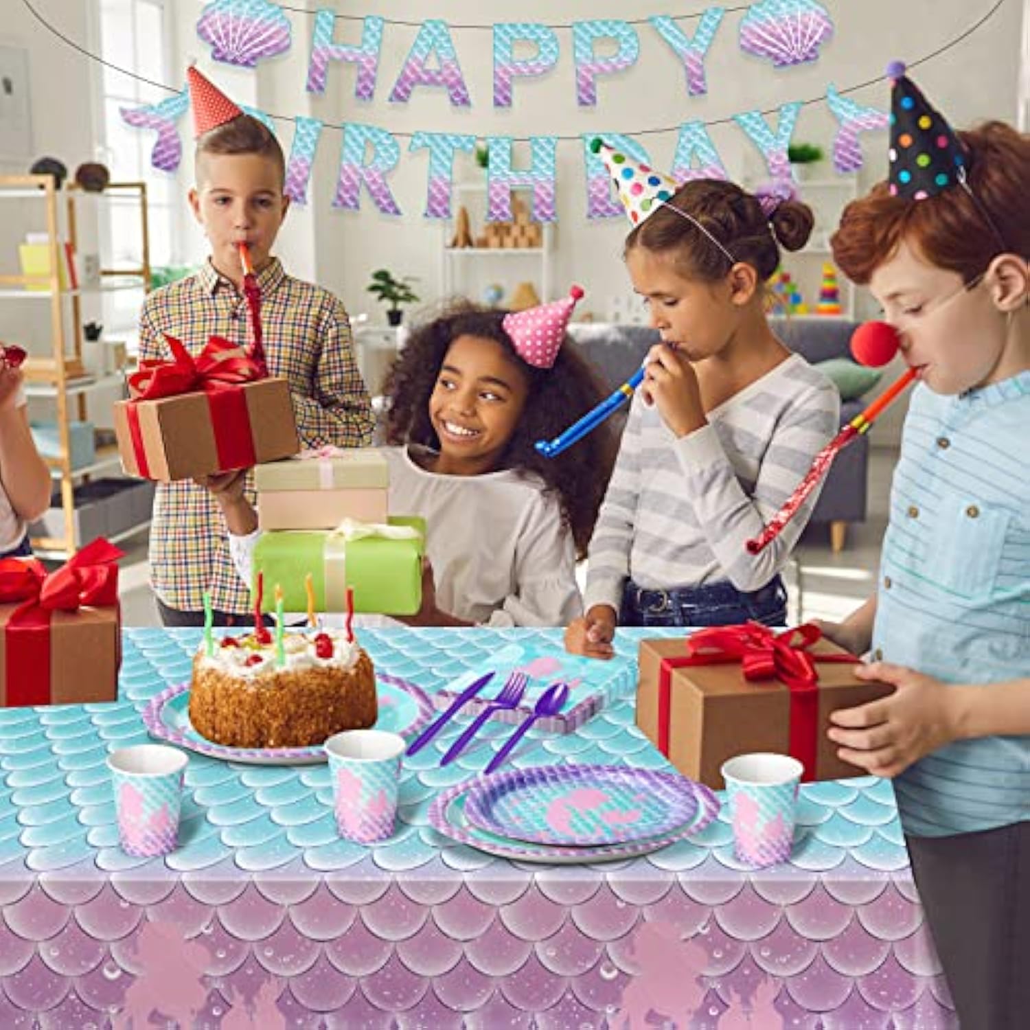 Mermaid Disposable Tableware Set - Kids Birthday Party Supplies Mermaid Disposable Tableware Set