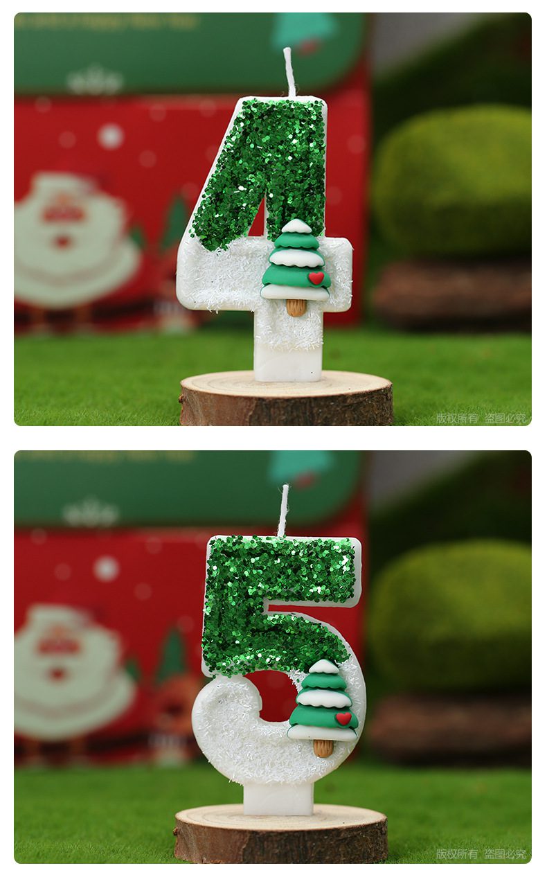 Holiday Birthday Candles - Glittery Number Candles with Christmas Tree Design Holiday Birthday Candles 19