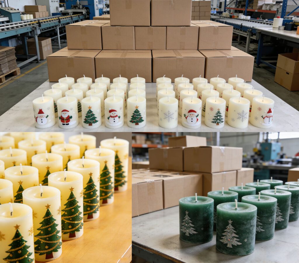 О нас Bulk festive candles ready for international shipping - Oenusdeco wholesale factory