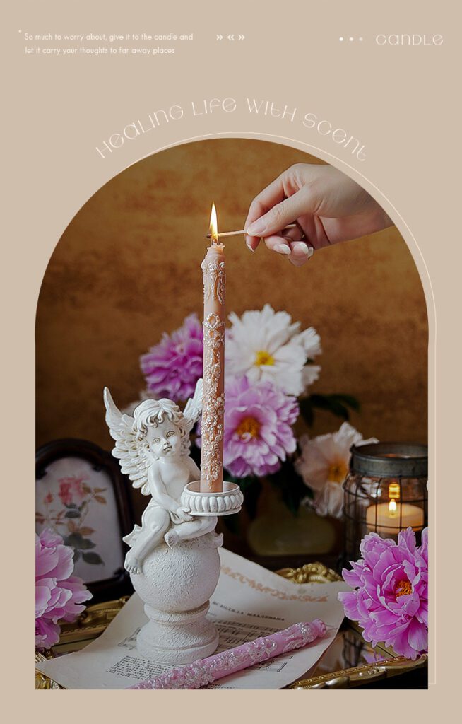 Vintage Embossed Floral Taper Candle - Soywax Long Candle Floral Taper Candle
