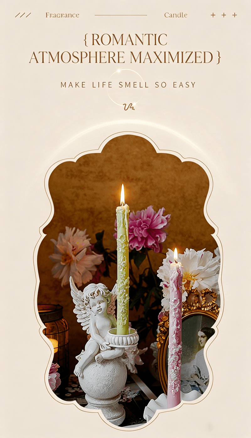 Vintage Embossed Floral Taper Candle - Soywax Long Candle Floral Taper Candle