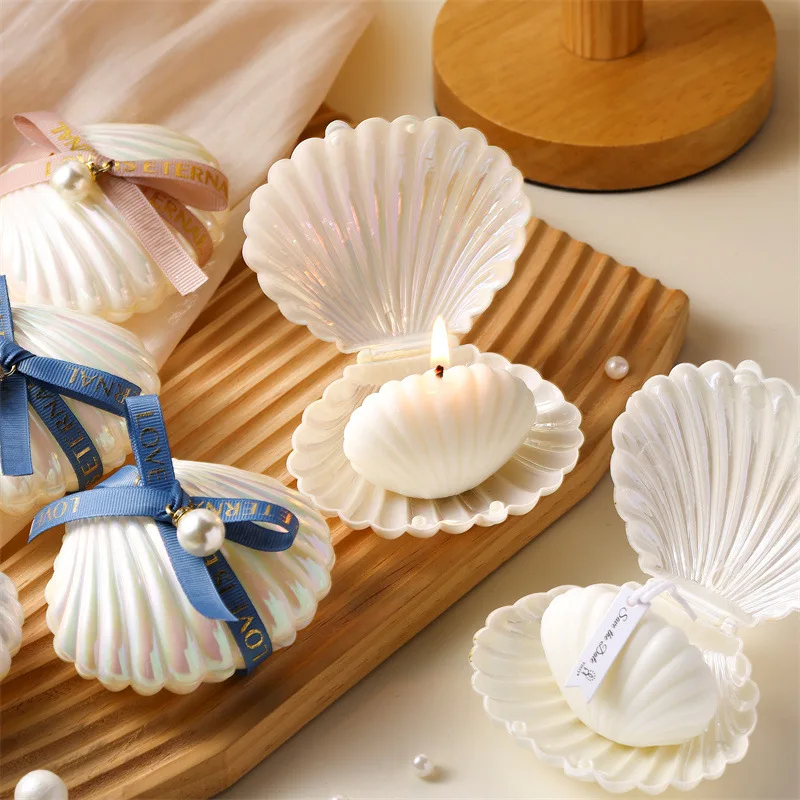 Personalized Shell Candle - Custom Pearl Wedding Favors Personalized Shell Candle