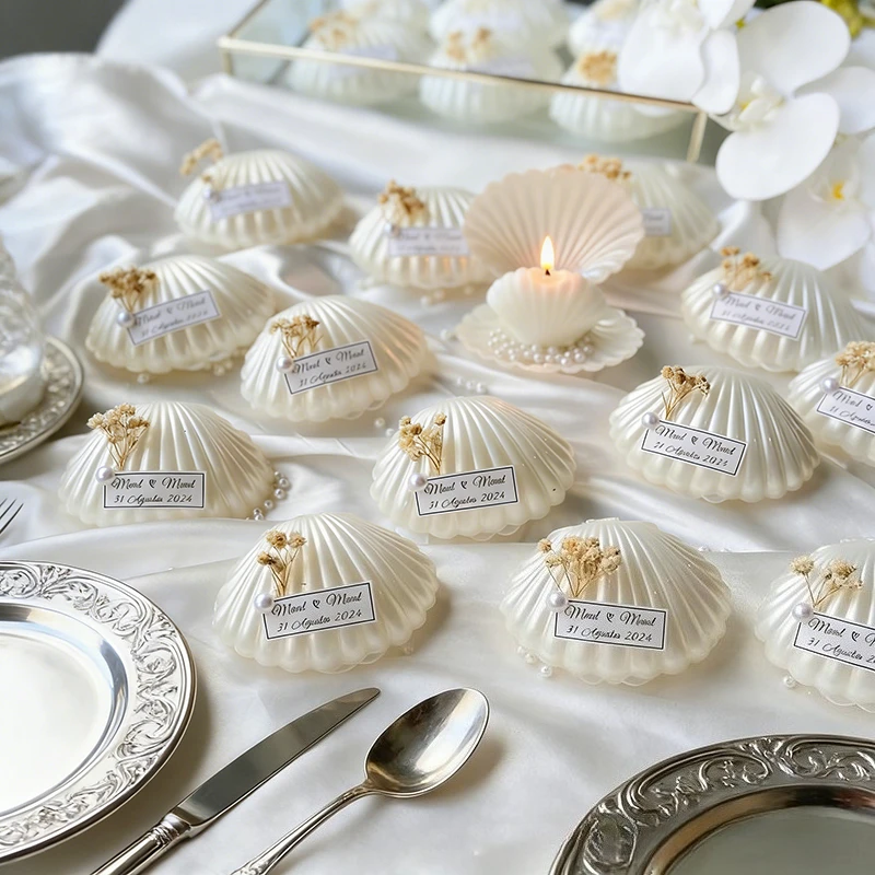 10 Packs Handmade Shell Pearl Scented Candle - Personalized Wedding Favors for Guests Pearl Scented Candle
