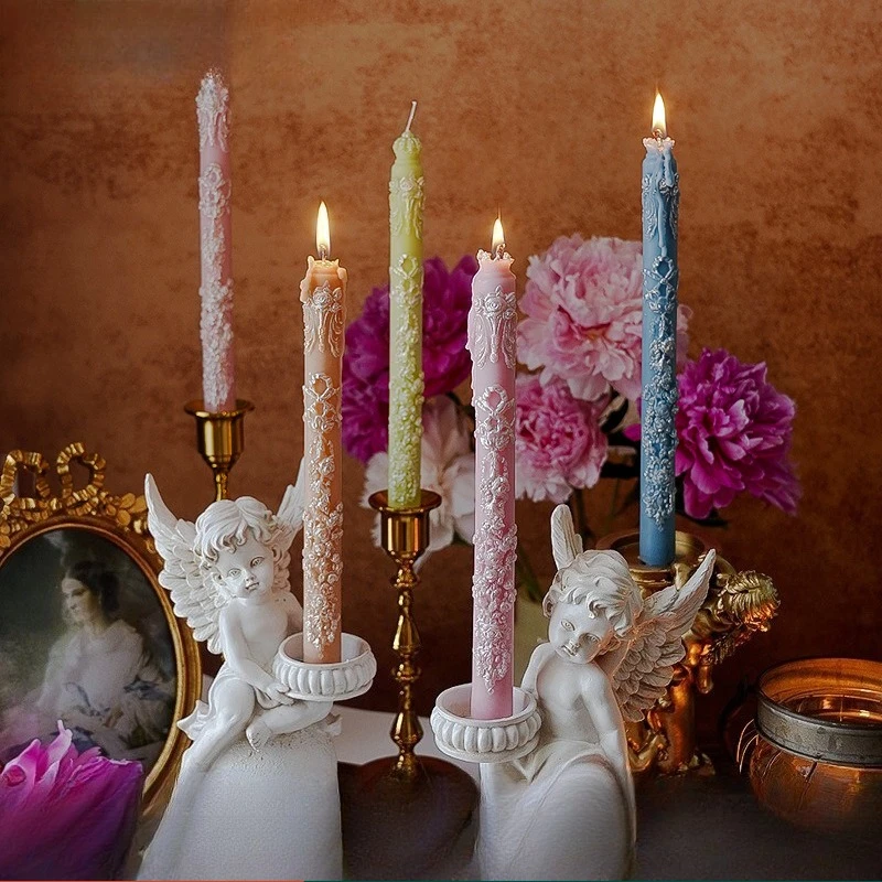 Vintage Embossed Floral Taper Candle - Soywax Long Candle Floral Taper Candle