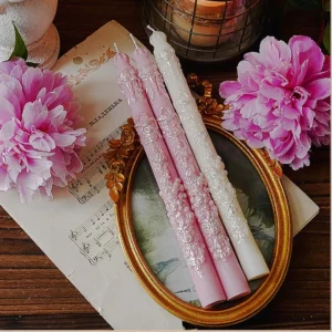 Vintage Embossed Floral Taper Candle - Soywax Long Candle