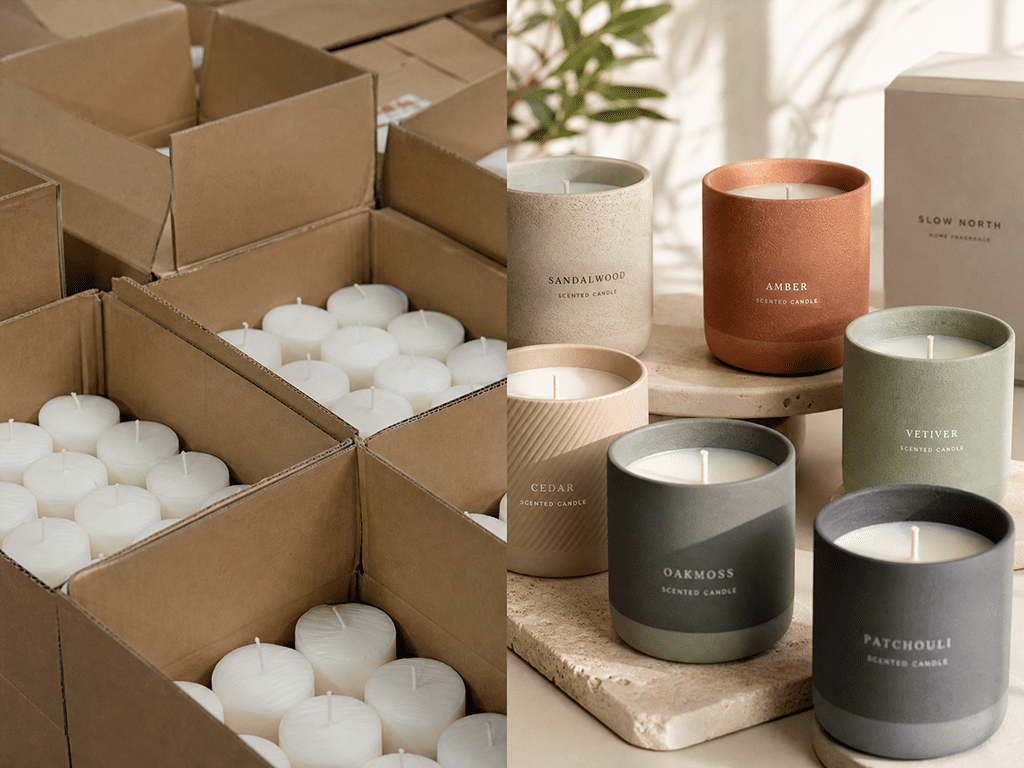 Candle Manufacturer vs Supplier: Which One Should You Choose for Bulk Orders? Side by side layout comparing white label candle supplier goods and direct custom candle factory options