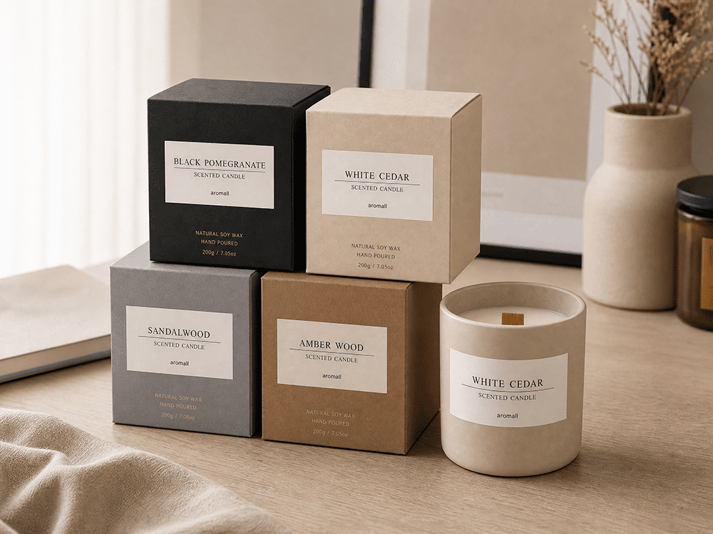 Wholesale custom private label candles with minimalist retail-ready packaging design