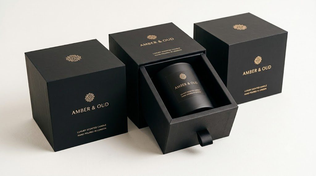 Custom Candle Packaging Ideas That Drive Retail Sales Sleek custom black candle boxes drawer slide style