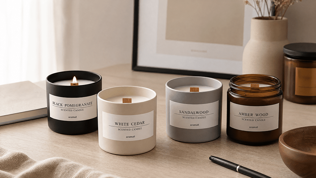 Wholesale custom private label candles with minimalist retail-ready packaging design