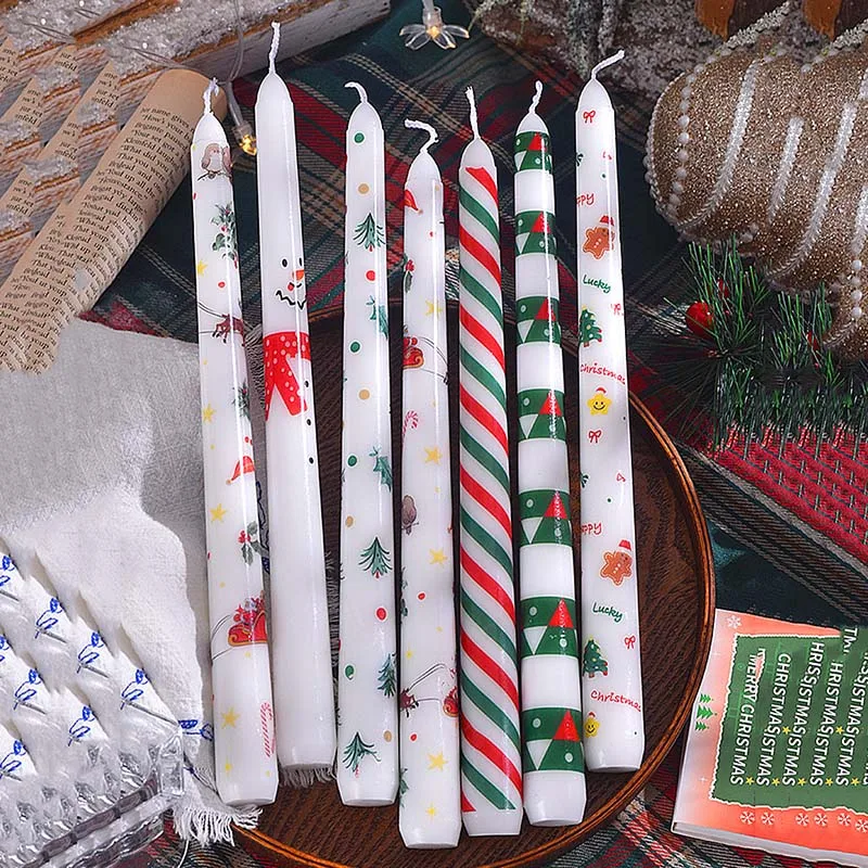 2PCS Wholesale Printed Christmas Taper Candles Dripless Festive Designs Christmas Taper Candles