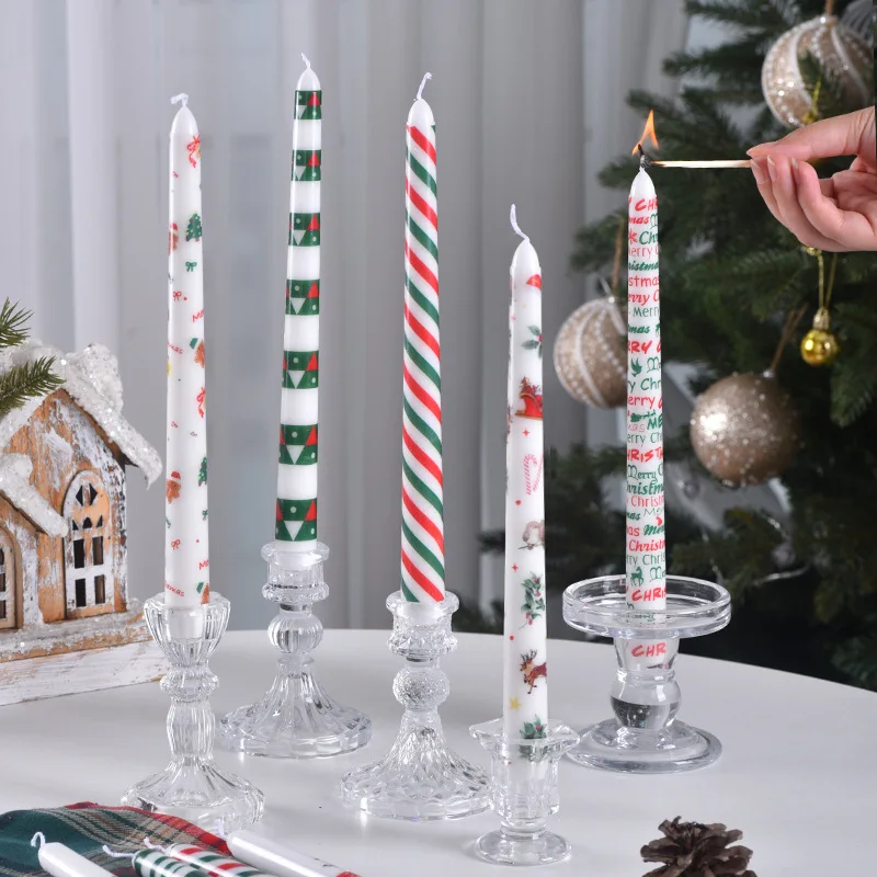 2PCS Wholesale Printed Christmas Taper Candles Dripless Festive Designs Christmas Taper Candles