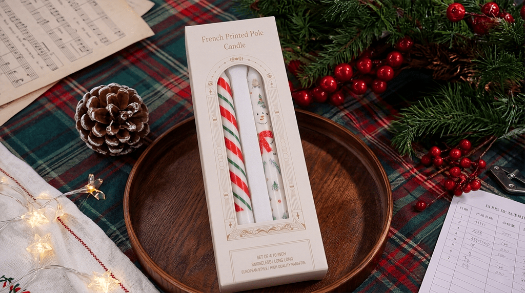 Accueil wholesale printed christmas candle tapers featuring festive holiday designs
