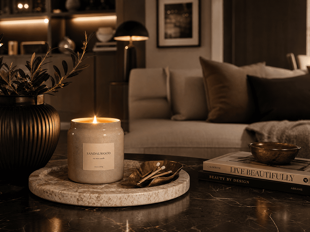 wholesale scented candles displayed in a modern retail setting