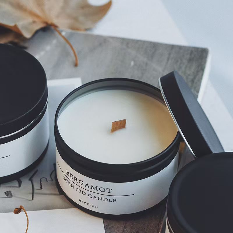 Black Tin Scented Candle - Luxury Aromatherapy Soy Candle Black tin scented candle