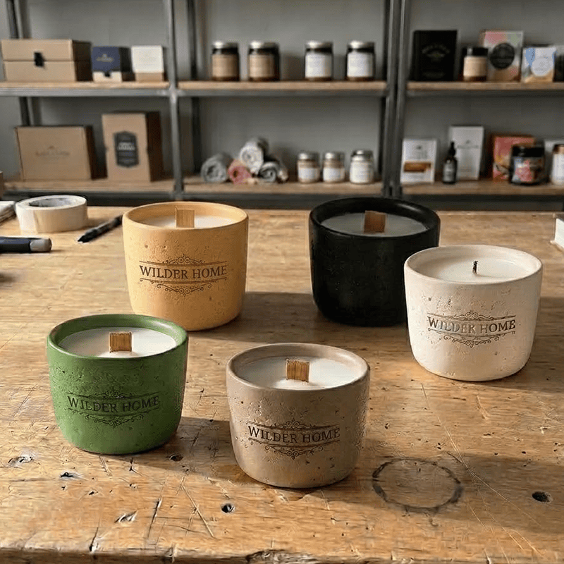 Custom & Private Candles Custom permanent logos on concrete or glass jars.