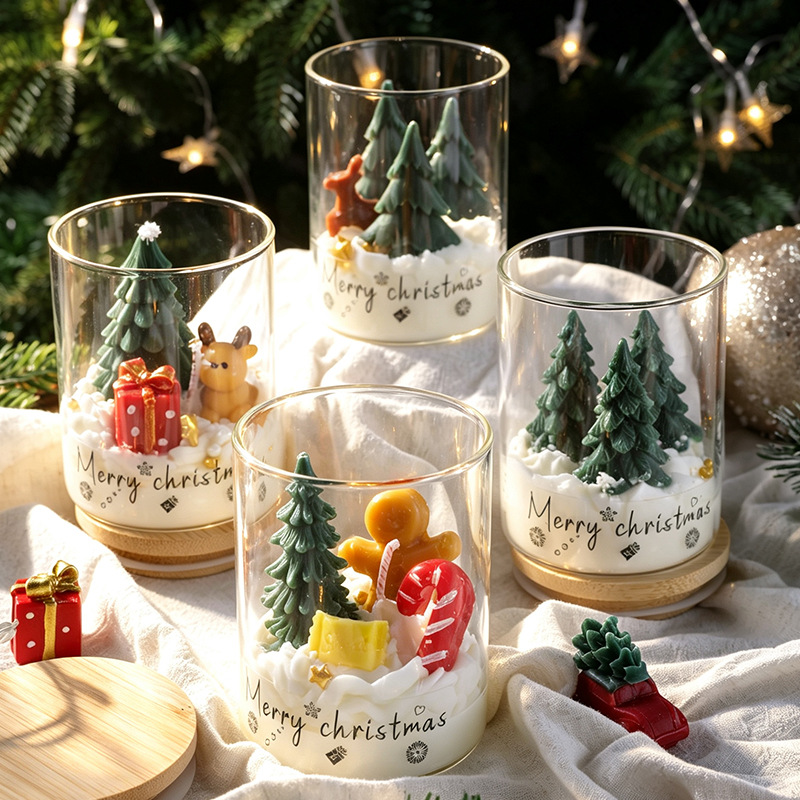 Candle Christmas Ornament | Glass Jar Holiday Scented Candle Candle christmas ornament in glass jar with 3D tree and bear figurine