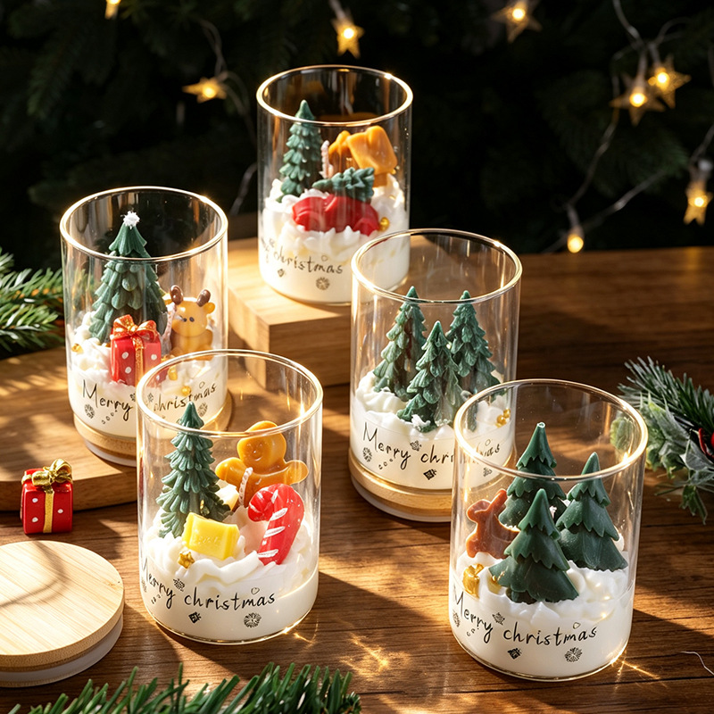 Candle Christmas Ornament | Glass Jar Holiday Scented Candle Candle christmas ornament in glass jar with 3D tree and bear figurine