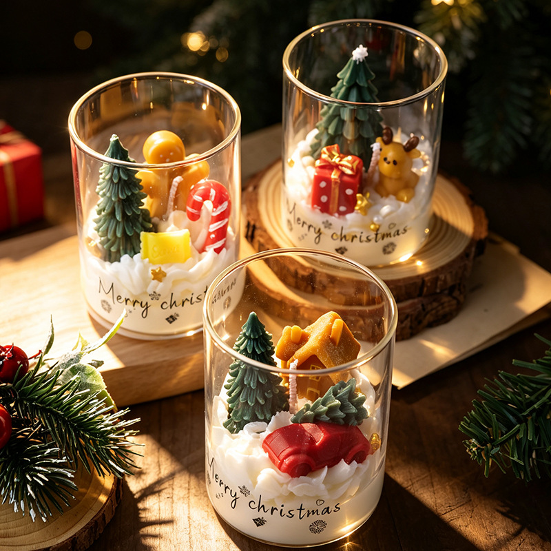 Candle Christmas Ornament | Glass Jar Holiday Scented Candle Candle christmas ornament in glass jar with 3D tree and bear figurine