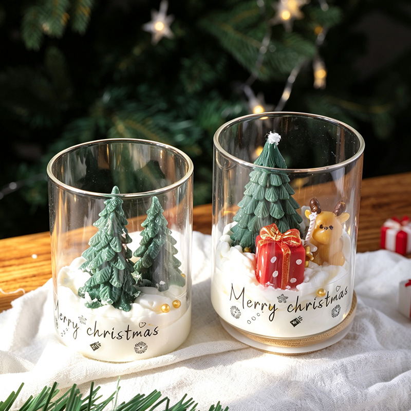 Candle Christmas Ornament | Glass Jar Holiday Scented Candle Candle christmas ornament in glass jar with 3D tree and bear figurine