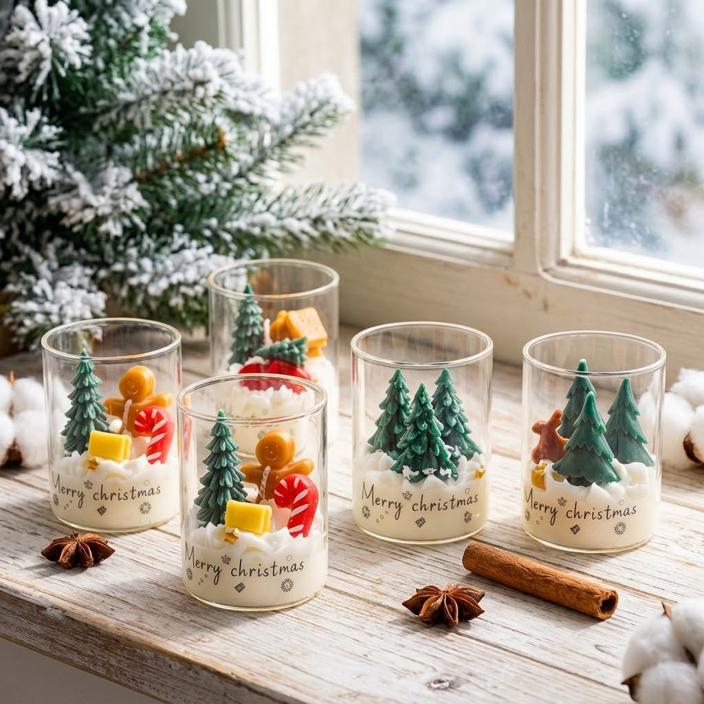 Candle Christmas Ornament | Glass Jar Holiday Scented Candle Candle christmas ornament in glass jar with 3D tree and bear figurine