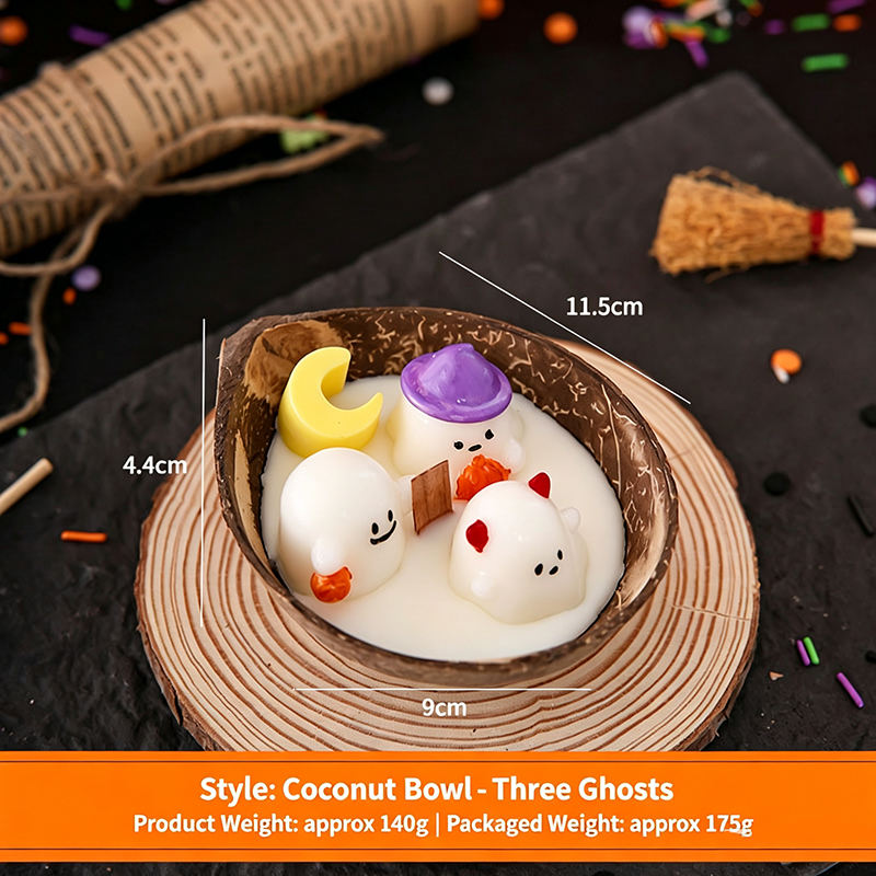Halloween Coconut Shell Candle | Monster Trio Wood Wick Decor Halloween Coconut Shell Candle | Monster Trio Wood Wick Decor