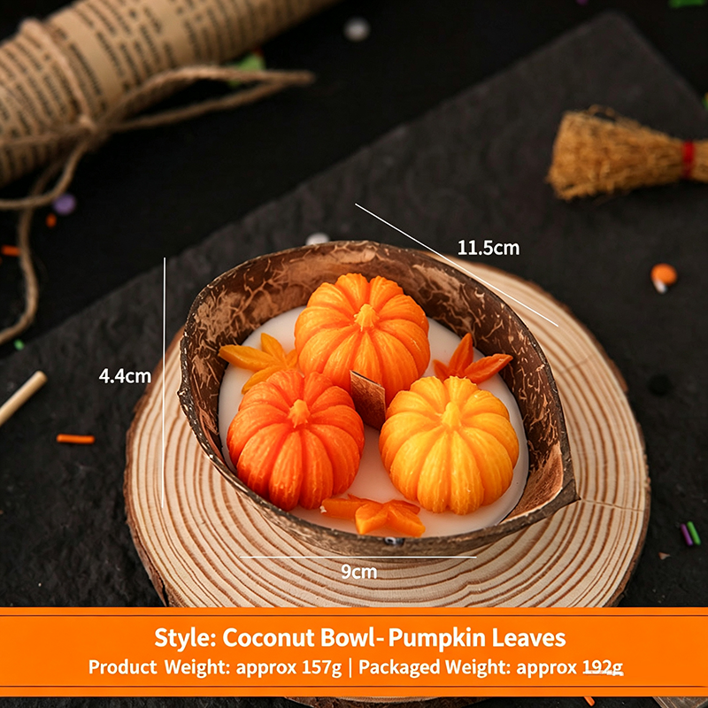 Halloween Coconut Shell Candle | Monster Trio Wood Wick Decor Halloween coconut shell candle with wood wick