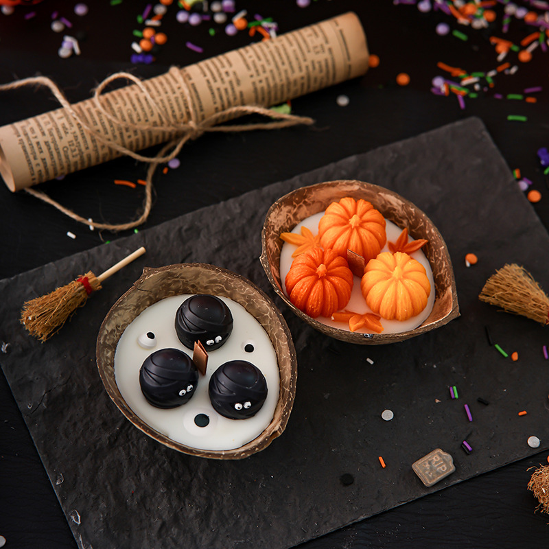 Halloween Coconut Shell Candle | Monster Trio Wood Wick Decor Halloween Coconut Shell Candle | Monster Trio Wood Wick Decor